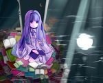  book long_hair mirror moon patchouli_knowledge ponnpokojony purple_eyes purple_hair solo touhou 