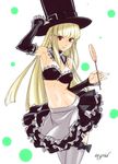  armpits breasts candy capcom_fighting_jam cleavage food frilled_skirt frills hat ingrid lollipop long_hair medium_breasts midnight_bliss midriff navel red_eyes skirt slender solo swirl_lollipop tetsu_(kimuchi) thighhighs top_hat white_hair 