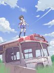  bus day duplicate ground_vehicle jpeg_artifacts motor_vehicle original school_uniform sky solo 