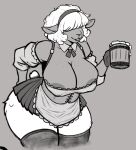 alcohol anthro areola areola_slip beer beverage big_breasts bottomwear bovid breasts caprine chill_chichik clothing corset curvy_figure dark_body dark_skin fan_character female fluffy fluffy_tail freckled_breasts freckles fur hair hair_over_eyes hi_res legwear lingerie mammal medieval_clothing monochrome sheep sketch skirt slightly_chubby slightly_chubby_female solo stockings susie_(chill_chichik) tail thick_thighs topwear white_body white_fur white_wool wide_hips wool_(fur) wool_hair