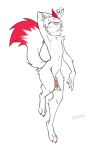 2025 4_toes 5_fingers anthro bent_arm biped canid canine claws digitigrade dipstick_tail eyes_closed facial_markings feet femboy finger_claws fingers fox front_view fur genitals hair hair_over_eye hand_behind_head head_markings hi_res male male_anthro mammal markings navel nekodoiko nipples nude nude_anthro nude_male ofuda ofuda_on_penis penis red_body red_claws red_fur signature simple_background skinny snout solo tail tail_markings talisman toe_claws toes white_background white_body white_fur white_hair