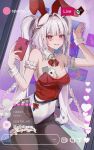  1girl absurdres alternate_costume animal_ears armband blush braid breasts card cellphone commentary detached_collar diamond_(shape) diamond_facial_mark english_text facial_mark fake_animal_ears frilled_armband frills grin heart heart_facial_mark highres holding holding_phone honkai:_star_rail honkai_(series) livestream medium_breasts nail_polish pantyhose phone pink_eyes playboy_bunny red_streaks ribbon side_braid sleeve_cuffs smartphone smile sparkle_(honkai:_star_rail) sparxie_(honkai:_star_rail) thigh_strap twintails white_hair zije 