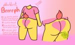 ambiguous_gender anthro brrrrph brrrrph_(oc) butt butt_heart butt_transformation buttsona clothed clothing constructed_language fart fart_cloud fart_language fictional_language hi_res model_sheet pantsless pink_clothing pink_shirt pink_topwear sentient_butt shirt solo standing topwear