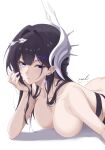  1girl ass black_hair blue_eyes breasts commentary hair_intakes hair_ornament hairclip hand_up highres honkai:_star_rail honkai_(series) hysilens_(honkai:_star_rail) large_breasts long_hair looking_at_viewer nude parted_lips solo unel upper_body 