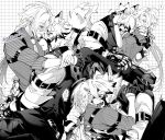  ! 2boys animal_ear_fluff arm_belt arms_around_neck arms_around_waist belt_buckle blush buckle commentary_request fingernails furry furry_male furry_with_non-furry gloves greyscale grid_background hand_on_another's_shoulder highres hugo_vlad interspecies lapels long_hair male_focus monochrome multiple_boys multiple_views notched_lapels one_eye_closed open_mouth pants parted_hair pinstripe_pattern pinstripe_shirt pointy_ears sharp_fingernails shirt sleeve_cuffs speech_bubble spoken_exclamation_mark very_long_hair vest von_lycaon wolf_boy yaoi yswt_moku zenless_zone_zero 