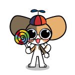 1:1 :3 anthro candy clothing dessert food happy hat headgear headwear holding_food holding_object kb545 lollipop male open_mouth propeller_hat simple_background smile solo