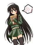  bag black_eyes black_hair bread food long_hair melon_bread non-web_source paper_bag school_uniform shakugan_no_shana shana solo thighhighs very_long_hair zettai_ryouiki 