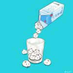  animal_focus blue_background commentary cup drink_carton english_commentary food-themed_creature hamster milk_carton no_humans original pouring simple_background upiupisyo 