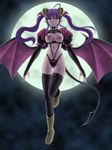  boots breasts copyright_request demon_girl gattsun highres horns large_breasts long_hair nipples pink_eyes purple_hair solo succubus tail thighhighs twintails wings 