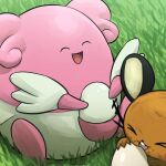 2026 absurd_res ambiguous_gender anthro black_ears black_nose black_whiskers blissey buckteeth day dedenne duo eating egg eyes_closed featureless_arms featureless_feet feet fingers fur generation_2_pokemon generation_6_pokemon grass happy hi_res mammal multicolored_body multicolored_fur nintendo open_mouth open_smile orange_body orange_fur outside pink_body pink_fur pink_tongue plant pokemon pokemon_(species) pouch_(anatomy) rodent semi-anthro shaded sitting smile spicyichizo tan_inner_ear teeth tongue two_tone_body two_tone_fur whiskers white_body white_fur