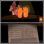 2026 3_toes absurd_res anthro avian bird blarf022 blush chicken clothing dipstick_fingers dirty dirty_feet embarrassed english_text feet feet_up female five_nights_at_freddy's foot_focus foot_on_table freddy_fazbear's_pizzeria_simulator funtime_chica_(fnaf) furniture galliform hi_res leg_warmers legwear looking_away musk phasianid scottgames smell_profile smelly smelly_feet solo stink_fumes table text toes