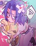  angry blush fu_ji3230 green_eyes heat_plaster hug james_(pokemon) looking_at_viewer meowth pink_background pokemon pokemon_(anime) pokemon_(classic_anime) pokemon_(creature) purple_hair sad team_rocket team_rocket_uniform teardrop worried 