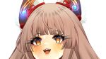  1girl :3 animal_ears blush brown_eyes brown_hair cat_ears cat_girl close-up collage commentary english_commentary kamaniki long_hair nia_(blade)_(xenoblade) nia_(xenoblade) open_mouth simple_background smile solo upper_body white_background xenoblade_chronicles_(series) xenoblade_chronicles_2 