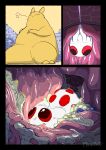 2023 absurd_res ambiguous_feral ambiguous_gender ambiguous_pred ambiguous_prey back_markings big_eyes colored comic digital_media_(artwork) duo eyes_closed feral feral_pred feral_prey food_in_stomach fully_inside glowing glowing_body gourmand_(rain_world) head_first hi_res inside_stomach internal lantern_mouse_(rain_world) larger_ambiguous larger_feral larger_pred mammal markings misoden oral_vore overweight overweight_ambiguous overweight_feral rain_world red_eyes red_markings right_to_left rodent signature sitting size_difference slugcat smaller_ambiguous smaller_feral soft_vore swallowing videocult vore white_body yellow_body
