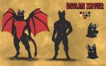 16:10 anthro black_body black_fur canid canid_demon declan_xavier_(character) demon featureless_crotch fur haylobun hi_res horn male mammal membrane_(anatomy) membranous_wings model_sheet mythology solo widescreen wings yellow_eyes