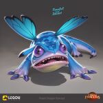 1:1 2024 ambiguous_gender blue_body call_of_dragons digital_media_(artwork) dragon english_text fairy_dragon feral glistening glistening_body grey_background hi_res insect_wings lepidopteran_wings mythological_creature mythological_scalie mythology official_art open_mouth paul_mafayon purple_eyes quadruped scalie simple_background solo tail text tongue tongue_out wings