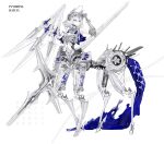 1girl alternate_costume arm_up bare_shoulders blue_eyes centaur character_name chinese_commentary closed_mouth commentary_request copyright_name cyborg full_body grey_hair hair_between_eyes headgear high-heeled_mechanical_legs highres holding holding_polearm holding_weapon joints mecha_musume mechabare mechanical_arms mechanical_legs mechanical_spine mechanical_wings medium_hair multiple_legs polearm punishing:_gray_raven robot_joints rosetta_(pgr) sidelocks simple_background solo standing taur weapon white_background wings zhnjicis1676071 