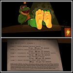 2026 3_toes absurd_res amphibian anthro blarf022 blush bodily_fluids countershade_feet countershading embarrassed featureless_chest feet feet_up female five_nights_at_freddy's foot_focus foot_on_table freddy_fazbear's_pizzeria_simulator frog furniture green_body green_skin happy_frog_(fnaf) hi_res index_to_index looking_away musk plantigrade scottgames smell_profile smelly smelly_feet soles solo sweat sweatdrop table toes tongue