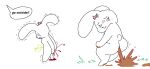 anthro blush bodily_fluids butt candy candy_feces chocolate cotton_tail crouching dessert diarrhea english_text eyes_closed fakemon feces feces_on_body feces_on_ground feces_on_hand female female_pooping food food_feces fur incontinence lagomorph leporid long_ears looking_back mammal nude nude_anthro nude_female offscreen_character open_mouth pampeep_(theonetruesinner) peeps pooping pooping_on_floor rabbit rumbling_stomach scatplay solo speech_bubble sweat tail text theonetruesinner unusual_feces white_body white_fur