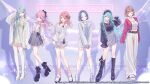  6+girls aqua_eyes aqua_hair arms_at_sides arms_behind_back baggy_pants belt black_belt black_boots black_bow black_hairband black_ribbon black_shirt blue_eyes blue_hair blue_nails blue_skirt blunt_bangs blunt_ends bob_cut boots bow breasts brown_eyes brown_hair cardigan center_frills closed_mouth collarbone commentary_request copyright_notice dress earrings footwear_bow frilled_shirt frills full_body fur_jacket green_dress grey_eyes grey_shoes grey_skirt group_name guest_art hair_behind_ear hair_bow hair_ornament hair_ribbon hairband hairclip half_updo hanasato_minori hand_on_own_thigh hand_up hatsune_miku high_heels highres hinomori_shizuku jacket jewelry kiritani_haruka lapels large_breasts long_hair long_sleeves looking_at_viewer loose_socks magako medium_breasts meiko_(vocaloid) midriff momoi_airi more_more_jump!_(project_sekai) more_more_jump!_meiko more_more_jump!_miku multiple_girls nail_polish navel necklace notched_lapels official_art one_eye_closed open_cardigan open_clothes open_jacket open_mouth pants parted_bangs parted_lips pink_cardigan pink_eyes pink_hair pink_socks platform_boots platform_shoes pleated_skirt ponytail project_sekai puffy_long_sleeves puffy_sleeves red_nails ribbon ring sandals second-party_source shirt shirt_tucked_in shoes short_dress short_hair shorts sidelocks single_off_shoulder skirt sleeves_past_fingers sleeves_past_wrists smile socks spaghetti_strap standing straight_hair swept_bangs thigh_strap thighhighs torn_clothes torn_dress vocaloid white_dress white_jacket white_pants white_ribbon white_sandals white_shirt white_shoes white_shorts white_socks white_thighhighs zozotown 