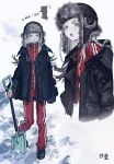  1girl :d black_boots black_jacket blonde_hair blush boots breath colored_eyelashes commentary_request cropped_torso flipped_hair from_side full_body fur-trimmed_headwear fur_trim gakuen_idolmaster gradient_hair grey_hair hat highres hisato_00 holding holding_shovel idolmaster jacket long_hair long_sleeves looking_at_viewer multicolored_hair multiple_views open_clothes open_jacket open_mouth orange_eyes outdoors pants red_jacket red_pants red_track_suit shinosawa_hiro shovel signature smile snow snow_shovel standing striped_clothes striped_jacket striped_pants track_suit translated unbuttoned upper_body ushanka winter_clothes zipper zipper_pull_tab 