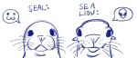 :3 ambiguous_gender comparing duo emoji fauxmantis feral hi_res how-to looking_at_viewer mammal marine monochrome pinniped sea_lion seal sketch smile text tongue triangle_nose whiskers