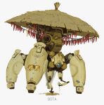  cheef0ng commentary digging english_commentary english_text gardening hat highres holding holding_plant mecha mecha_focus no_humans original plant robot science_fiction simple_background straw_hat white_background 