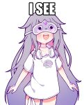  1girl chest_jewel commentary english_commentary gem grey_hair headphones highres hololive hololive_english koseki_bijou koseki_bijou_(pebble_pajamas) long_hair multicolored_hair pebble_(koseki_bijou) pink_hair purple_hair shirt shutowl t-shirt virtual_youtuber 