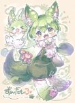  >_< 1girl animal_ear_fluff animal_ears animal_feet animal_hands blush cat_ears cat_girl cat_tail chest_tuft chibikemo claws commentary commentary_request creature dot_nose dual_persona fangs fluffy full_body furrification furry furry_female green_hair green_overalls green_tail gurumin_(gurruguru) hair_between_eyes looking_at_viewer multiple_girls open_mouth outstretched_hand overalls pawpads short_hair solo_focus tail tareme translated utau voicevox watermark whiskers yellow_background yellow_eyes zundamon zundamon_(utau) 