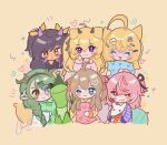  1boy 6+girls :3 :o :p ahoge animal animal_ears bags_under_eyes black_hair black_hairband black_pajamas black_sclera blonde_hair blue_eyes blue_pajamas blunt_bangs blush_stickers braid brown_hair camila_(vtuber) cat_ears cerber_(vtuber) chibi chibi_only chrchie chrchie_(artist) closed_eyes colored_sclera cow_ears cow_horns crelly cropped_torso demon_horns dog_ears double-parted_bangs evil_neuro-sama fang flipped_hair floral_print glasses green_hair hair_between_eyes hair_ornament hair_over_one_eye hair_over_shoulder hair_ribbon hairband hairpin hand_on_own_cheek hand_on_own_face happy hat heart heart_hair_ornament heart_print heterochromia highres holding holding_animal holding_pillow horns indie_virtual_youtuber kermit_the_frog layna_lazar long_hair looking_at_viewer minikomew multicolored_hair multiple_girls multiple_hairpins muppets neuro-sama notice_lines one_eye_closed pajamas party_hat pillow pink_eyes pink_hair pink_pajamas polka_dot polka_dot_pajamas purple_eyes purple_hair red_pupils red_ribbon ribbon round_eyewear shrew signature single_braid skin_fang sleepover smile sparkle streaked_hair striped_clothes striped_pajamas swirl tongue tongue_out two_side_up vedal987 vedal_ai vrchat white_hair white_pajamas yellow_background yellow_eyes yellow_pajamas yellow_ribbon 