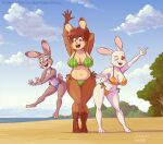 2025 anthro beach beastars belly big_breasts bikini bikini_bottom bikini_top breasts brown_body brown_fur brown_hair buckteeth city_feathers clothing cloud crossover digital_media_(artwork) disney domestic_rabbit dwarf_rabbit european_rabbit female fur grey_body grey_fur group hair haru_(beastars) hi_res jayheartwing judy_hopps lagomorph leporid looking_at_viewer mammal multicolored_body multicolored_fur navel netherland_dwarf_rabbit one_eye_closed open_mouth oryctolagus plant purple_eyes rabbit ria_(sammfeatblueheart) sand seaside sky slightly_chubby swimwear teeth tree trio two-piece_swimsuit two_tone_body two_tone_fur water wink winking_at_viewer zootopia