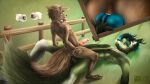  anthro bodily_fluids bovid canid canine canis caprine duo fence fox genital_fluids genitals good_boy hi_res knot lawn liquids male male/male mammal navamythical paws penis rodeo rory_vwv sheep steed tattoo the_rider wolf 