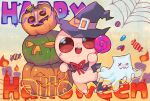  2boys :d artist_request bald bat_(animal) black_cape black_fur black_hat black_tail brown_eyes buckle candle candy cape cat commentary english_commentary english_text fire food full_body ghost_costume guppy_(the_binding_of_isaac) halloween halloween_costume hat highres holding holding_candy holding_food holding_lollipop isaac_(the_binding_of_isaac) jack-o'-lantern jelly_bean leg_up lollipop looking_at_viewer multiple_boys october official_art open_mouth pumpkin red_ribbon ribbon second-party_source silk simple_background smile spider_web stitched_face stitches stitching teeth the_binding_of_isaac tongue tuxedo_cat upper_teeth_only white_fur witch_hat wrapped_candy 