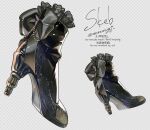  artist_name black_bow black_shoes boots bow checkered_background commentary_request fake_transparency footwear_focus gem high_heel_boots high_heels highres jewelry lace_trim nnnyj no_humans original pumps shoes twitter_username watermark 