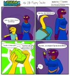 absurd_res ada_(gem_hunters) anthro background_character baristagamerproductions belt bottomwear cave clothing cochlear_implant_processor comic deaf denim denim_bottomwear denim_clothing dialogue duo female gem hi_res jeans keikogi male martial_arts_uniform pants reptile scalie shirt snake sportswear topwear