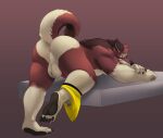 anthro anus ass_up backsack balls butt canid canine canis clothed clothing clothing_around_one_leg echo_(game) echo_(series) echo_project feet fur genitals horrorbuns leo_alvarez male mammal nude partially_clothed pawpads perineum presenting presenting_anus presenting_hindquarters raised_tail red_body red_fur red_wolf simple_background soles solo tail underwear underwear_around_one_leg underwear_down white_body white_fur wolf yellow_clothing yellow_underwear