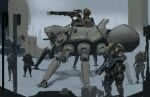  5others armor battle_rifle city gun holding holding_gun holding_weapon machine_gun military military_vehicle motor_vehicle multiple_others non-humanoid_robot original power_armor rifle robot science_fiction snow spider_tank tank vehicle_request weapon 