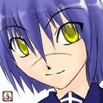  blue_hair busou_renkin scar school_uniform seifuku serafuku tsumura_tokiko yellow_eyes 