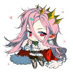  1boy androgynous animification armored_boots artist_request ascot belt bishounen boots brooch brown_belt cape chibi chibi_only chinese_commentary commentary_request commission crown dream_smp earrings full_body fur-trimmed_cape fur_trim gold_crown hair_between_eyes humanization jeweled_crown jewelry long_hair long_sleeves looking_at_viewer male_focus minecraft_youtube pink_hair pointed_crown pointy_ears red_cape red_eyes second-party_source shirt simple_background single_earring smile solo technoblade white_ascot white_background white_shirt 