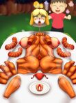 absurd_res animal_crossing anthro black_nose blonde_hair bottomwear breasts canid canine canis character_prepared_as_food clothed clothing death domestic_dog female flower forest fur genitals gore gore_focus hair happy hi_res human isabelle_(animal_crossing) male mammal night nintendo nipples outside pants pink_tongue plant shirt solo_focus standing tongue tongue_out topwear toy_dog tree vulva waynekan yellow_body yellow_fur