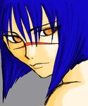  blue_hair busou_renkin scar school_uniform seifuku serafuku tsumura_tokiko yellow_eyes 