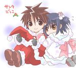  blue_hair brown_eyes brown_hair busou_renkin christmas lowres muto_kazuki mutou_kazuki tsumura_tokiko yellow_eyes 