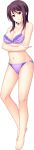  1girl barefoot bikini bra breasts brown_hair cleavage collarbone crossed_arms full_body game_cg highres large_breasts large_variant_set long_hair looking_at_viewer navel nerawareta_megami_tenshi_angel_tear non-web_source official_art panties purple_bra purple_eyes purple_panties self-datamine shizumi_suzune short_hair solo standing swimsuit tachi-e tall_image transparent_background tsukumo_kazuita underwear underwear_only variant_set 