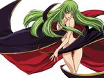  bangs breasts c.c. cape code_geass convenient_censoring covering covering_breasts facial_mark forehead_mark green_eyes green_hair jpeg_artifacts legs long_hair medium_breasts naked_cape navel nude sakou_yukie smile solo thigh_gap yellow_eyes 