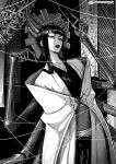  1girl artist_name bleach bleach:_sennen_kessen-hen commentary english_commentary greyscale haori highres japanese_clothes kimono looking_at_viewer monochrome parted_lips seveninks short_hair_with_long_locks shutara_senjumaru sidelocks solo taichou_haori thread twitter_username 