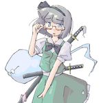  arnest bespectacled blush glasses hitodama konpaku_youmu konpaku_youmu_(ghost) lowres sheath sheathed solo sword touhou weapon 