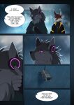 advanced anthro camera canid canine canis clothing duo ear_tuft ears_up english_text eye_scar facial_scar fox glowing heterochromia hi_res male mammal night offscreen_character offscreen_male orange_eyes outside raining redneck rednroge scar security security_camera storm storm_clouds technology text tuft