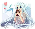  1girl blue_eyes blue_hair chibi duel_monster heart kaiba_seto kaibaman kisara long_hair yui_tooru yuu-gi-ou yuu-gi-ou_duel_monsters 