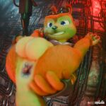 1:1 3_toes 3d_(artwork) 4_fingers absurd_res anthro anus balls big_balls butt clothing daxter digital_media_(artwork) eyewear eyewear_on_head face_focus feet fingerless_gloves fingers genitals gloves goggles goggles_on_head handwear hi_res jak_and_daxter knot knotted_penis lying male mammal mustelid narrowed_eyes naughty_dog on_back onyxsplash ottsel pawpads penis presenting presenting_hindquarters puffy_anus smug solo sony_corporation sony_interactive_entertainment spray_gun toes