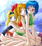  blonde_hair blue_eyes blue_hair brown_eyes busou_renkin mitsurou muto_mahiro mutou_mahiro scar swimsuit tsumura_tokiko yellow_eyes 